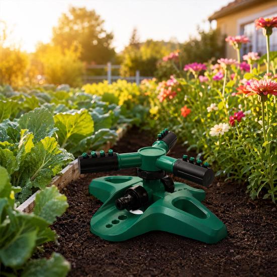3-Arm Lawn Sprinklern, Automatic 360-Degree Rotating Garden Sprinkler, Large Coverage Area Sprinkler for Yard Outdoor Irrigation Kids Pets Water Fun