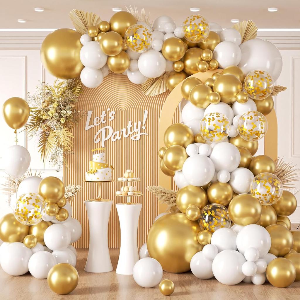 127Pcs white gold latex balloon set suitable for birthday parties, weddings, Valentine's Day party decoration