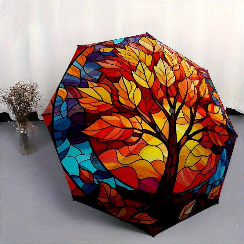 1pc Autumn Tree Pattern Automatic Opening/Closing Folding Umbrella with 35 Ribs, Plastic Handle, Windproof Portable Sunshade Umbrella y250726075