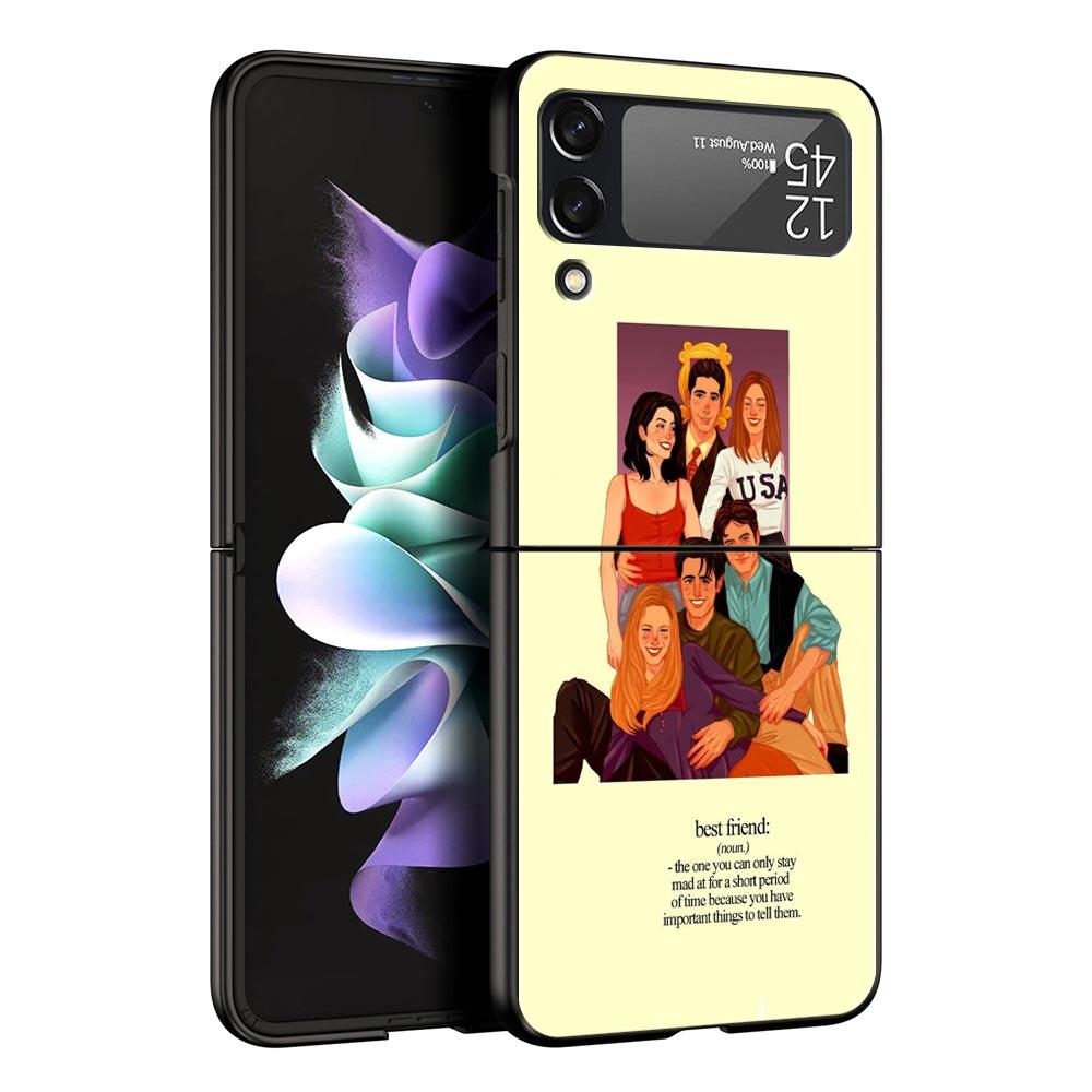 Hard PC Phone Case For Samsung Galaxy Z Flip 7 6 5 4 Black Cover For Galaxy Z Flip 3 Foldable Shockproof Friends TV Fundas Bags