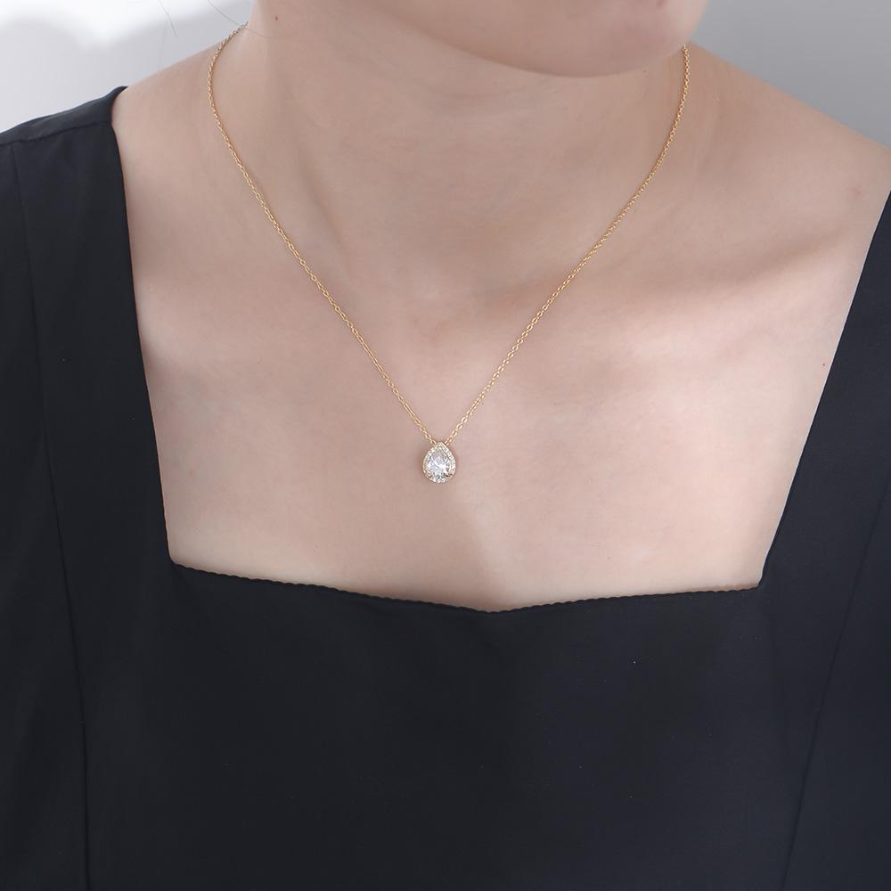 Minimalist Necklace Jewelry 925 Silver Water Drop Fine Cubic Zircon Pendant Necklace for Women
