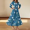 Vestidos de Praia Flutuantes com Decote em V da Moda Feminina, Vestidos Estampados Florais de Sete Mangas