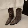 Long Boots Rivet High-top Western Cowboy Knight Boots Ladies French All-match Retro Leather Boots