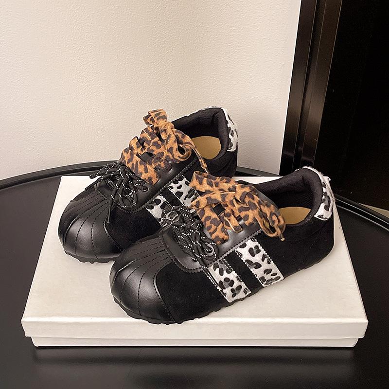 [Fanfuna] Retro Leopard Print German Training Shoes for Women's 2025 Autumn New Niche Design Pair of Shoelaces Casual Sports Shoes