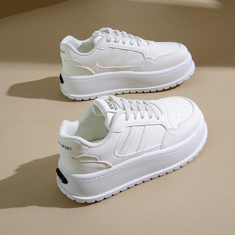 

Модные женские кроссовки 2024 Осень Толстая подошва Белые Новые Повседневные туфли Сетка Дышащие На шнуровке Комфорт Нескользящие Полосатые Кеды для скейтборда 40 белый