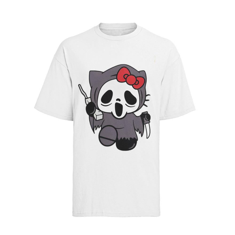 

Маска Крик Фильм Крик Hello Kitty Хэллоуин Лицо Женская Футболка Оверсайз S–XXXL L