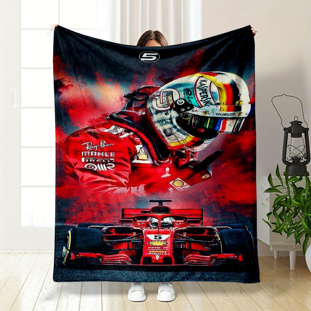 """Roter Helm Rennfahrer mit Formelauto warme Decke - Flanelldecke für Schlafzimmer, Wohnzimmer, Sofa und Nickerchen"""