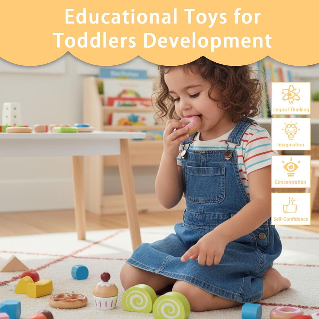 UMU Dessert Stand Toy Set - Sweets Pretend Play Toy, Wooden Toy, Educational Toy, Birthday Present, Christmas Gift, Cake, Donuts, Bread, Afternoon