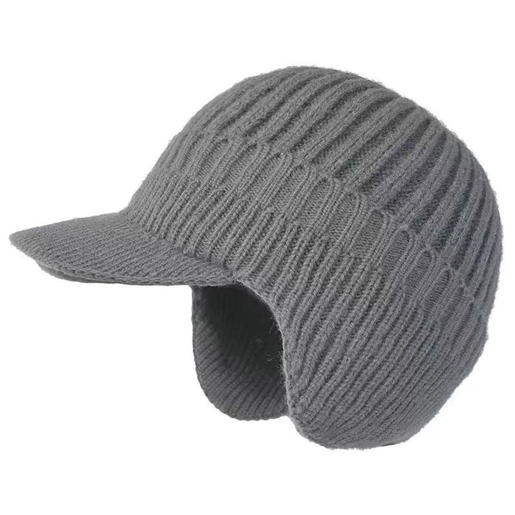 Winter Beanie with Brim and Ear Flaps Outdoor Warm Fleece Lined Knit Hat Trendy Casual Outdoor Running Knit Hat For Men Women
