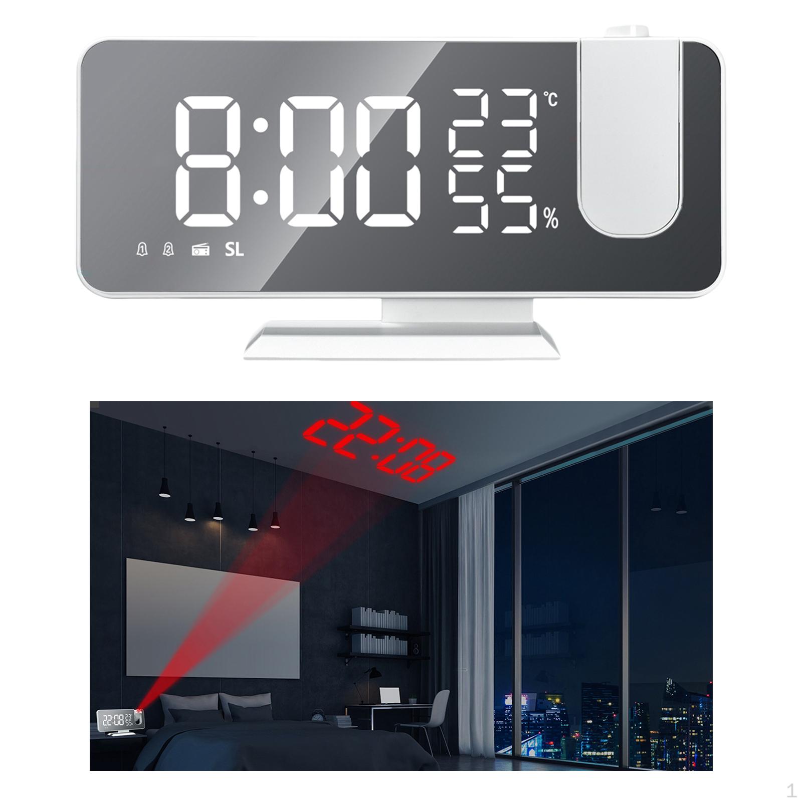 

Цифровий радіо-годинник для спальні 7,3-дюймовий світлодіодний годинник із зарядним пристроєм USB 4 рівні яскравості Обертання увімкнено білий