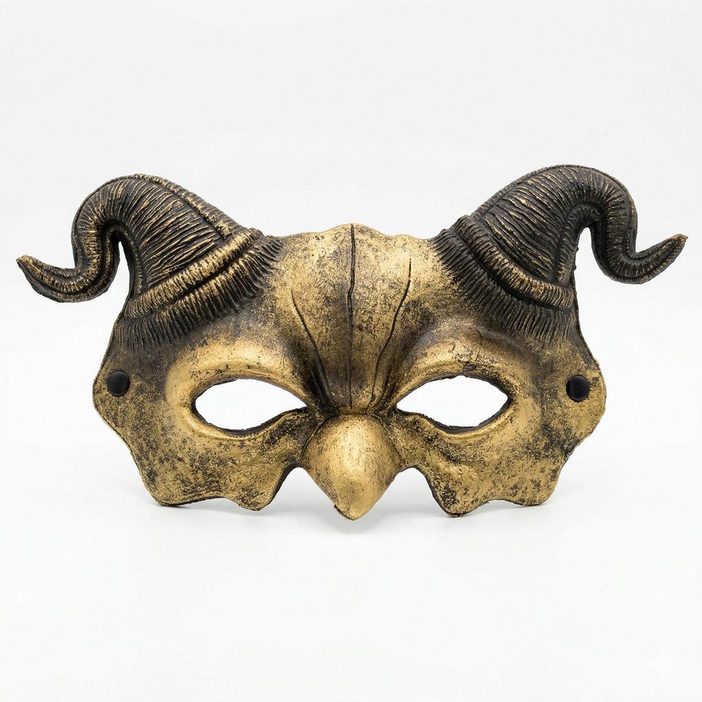 Half Face Ram Horn Mask Halloween Cosplay Mask, Retro Devil Demon Mask for Carnival Masquerade Party Costume Cosplay Accessory for Men Women
