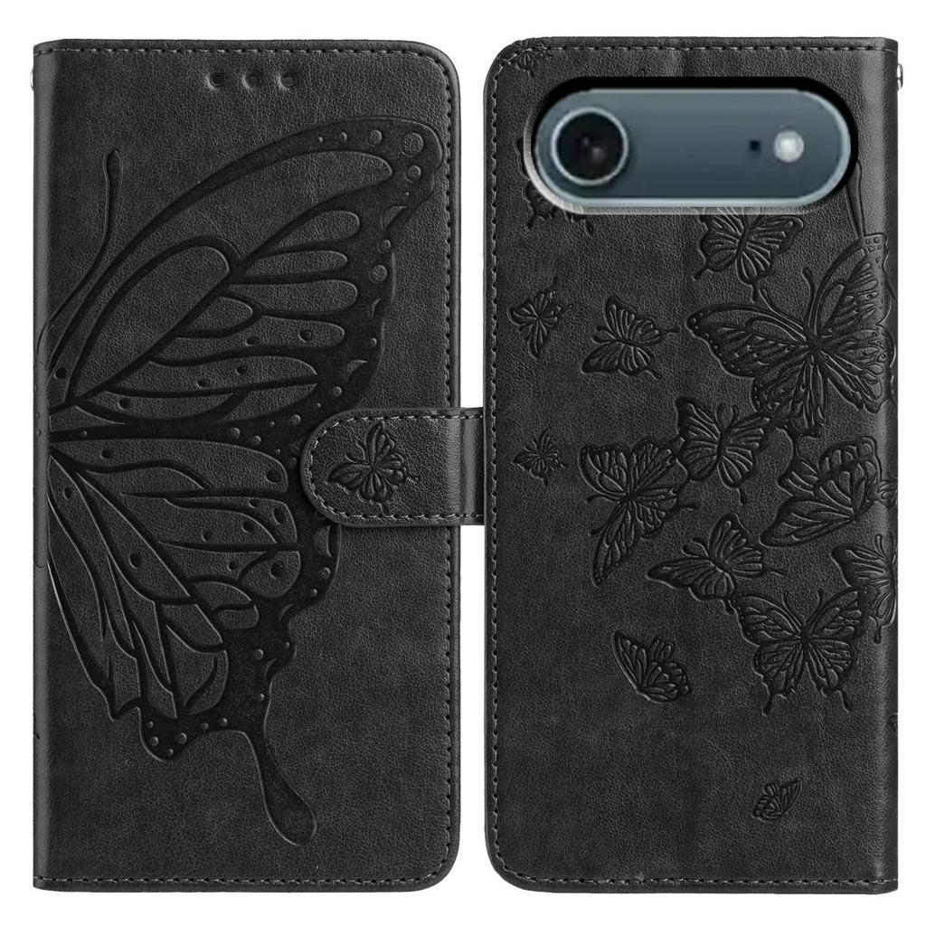 For iPhone 17 Air Case Butterfly Imprinted Wallet Stand PU Leather Flip Phone Cover with Strap