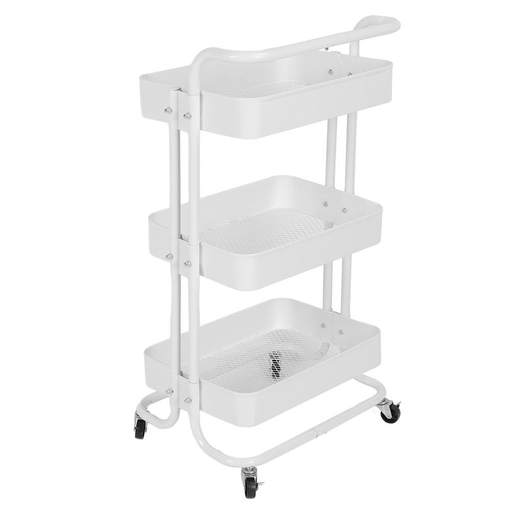 Rolling Utility Cart with 360 degrees  Rotating Wheels Handle Carbon Steel High Load Bearing 3 Tier Mesh