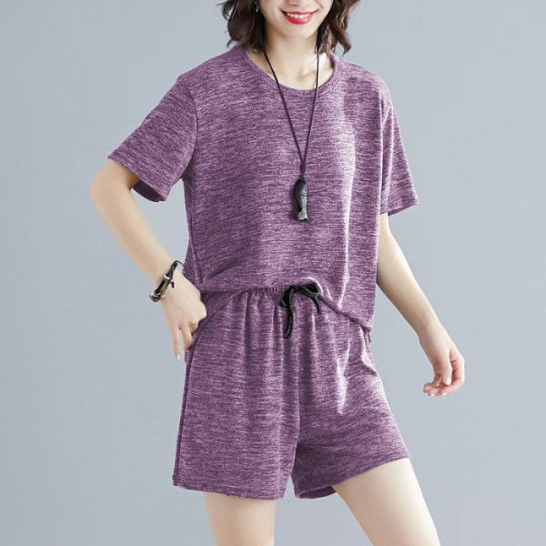 Large-size Women's Summer Two-piece Loose-fitting Set That Flatters Both Slim and Plump Figures - Oversized Short-sleeved Shorts Set