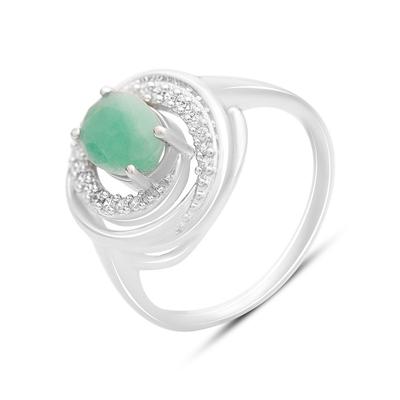 Silver Ring with Natural Emerald 1.35ct, Cubic Zirconia, Product Weight 4.02 G (2161974)