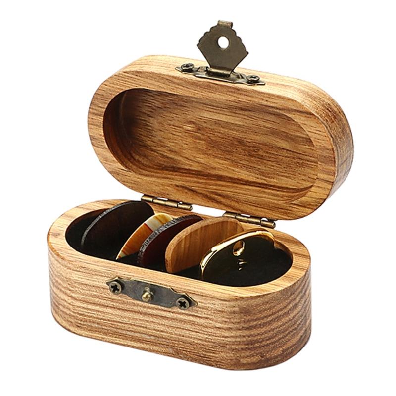 Wood Guitar Pick Storage Box Container Portable Guitar Pick Box Holder Collector with 5 Guitar Pick Gift for Guitarist