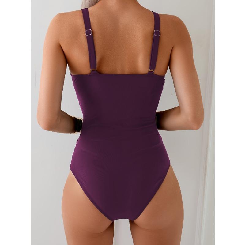 Nouveau Maillot de Bain Une Pièce Mode Femme avec Couleur Unie Contrôle du Ventre et Bretelles Réglables