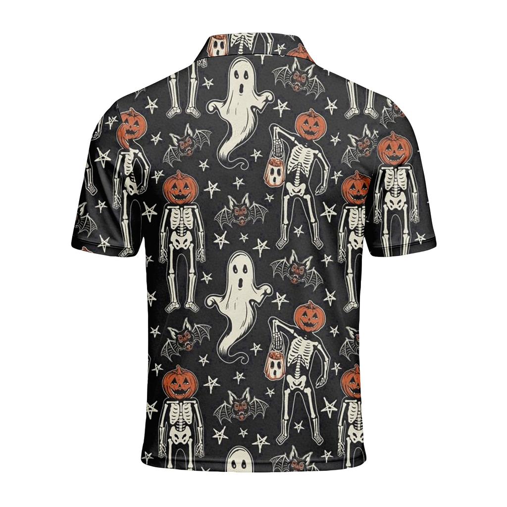 Men's Short Sleeve Halloween Printed Button Shirt, Casual Graphic Top