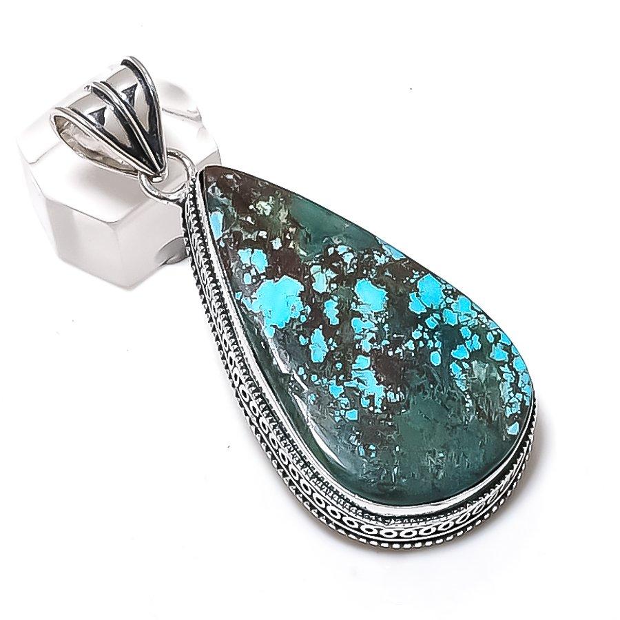 

Tibetan Turquoise Gemstone Handmade 925 Sterling Silver Pendant 2.52 j9P76
