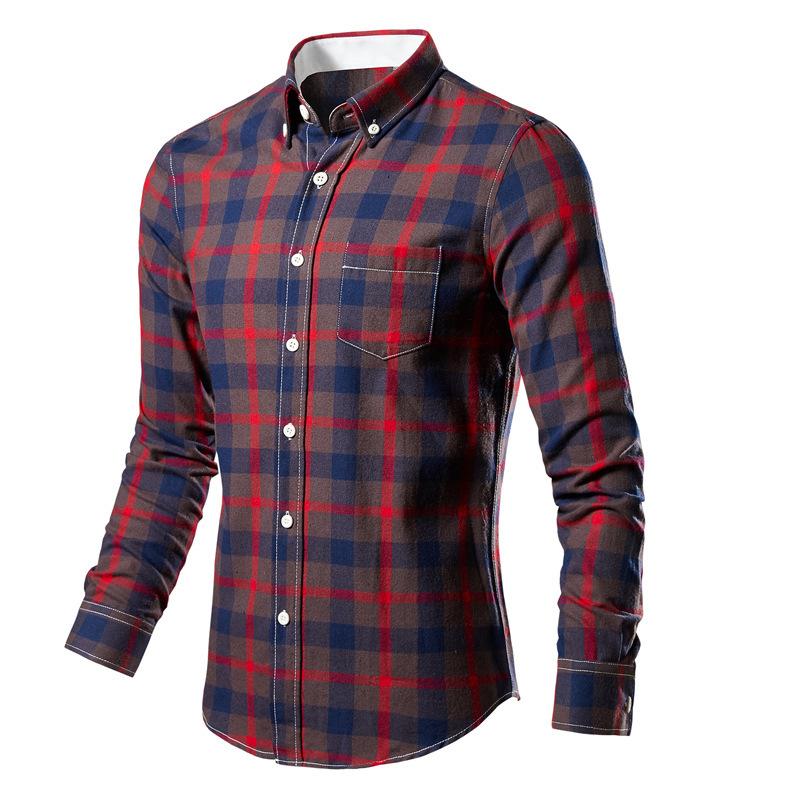 Men's Shirt New Men's Trend Casual Four-Color Plaid Shirt Long Sleeve Shirt Shirt Men's Clothing