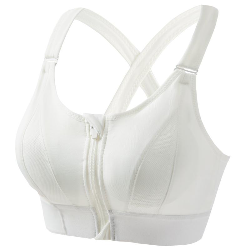 Black Front Zip Cross Back High Impact Sports Bra with Adjustable Straps for Running and Gym