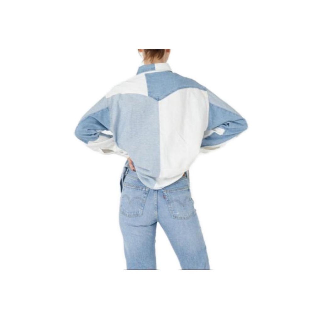 Levis Loose Fit Color Block Pointed Collar Single Breasted Long Sleeve Shirt Women Shirts Light-Indigo A5974-0001