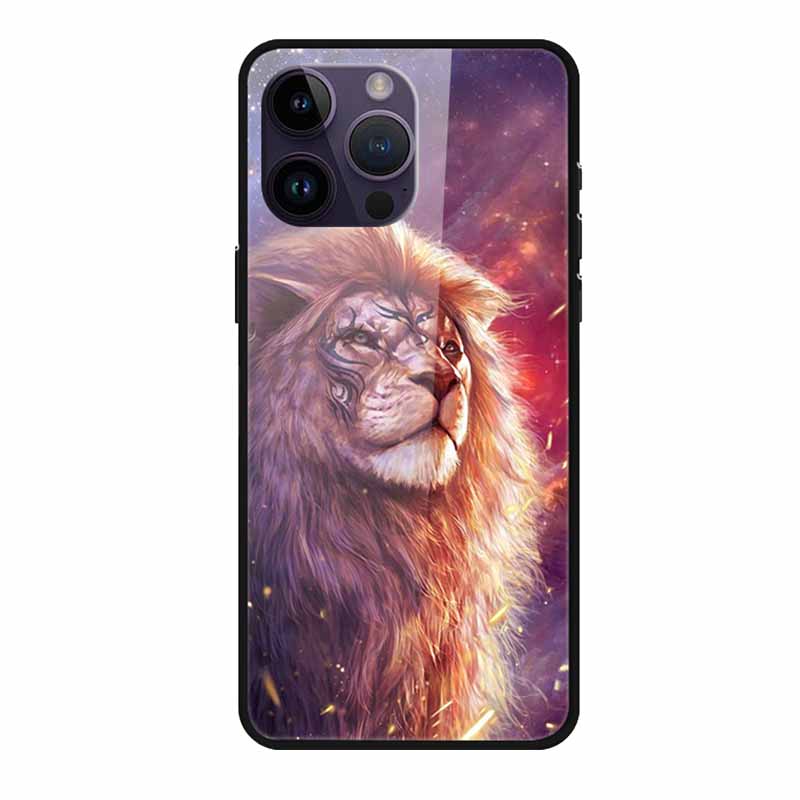 Phone Case for Apple Iphone 15 Pro 15 Plus Tempered Glass Hard Back Cover for Iphone 15 Pro Max Iphone15 Wolf Lion Funda Capa