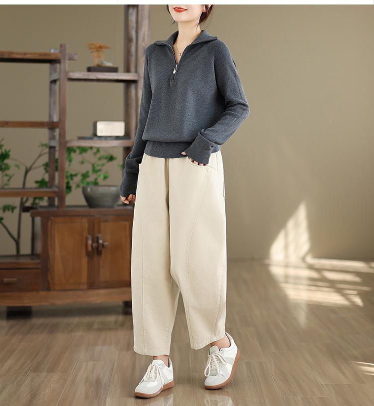 Autumn/Winter 2025 Women's High Neck Zipper Knit Sweater - Japanese Korean Style