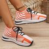 Fashion Orange White Striped Knitted Sneakers Women Plus Size Breathable Mesh Running Shoes Woman Non Slip Tennis Walking Shoes