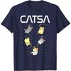 Catsa Astronaut Cats Graphic Tee Funny Space Lover Print Round Neck T-Shirt