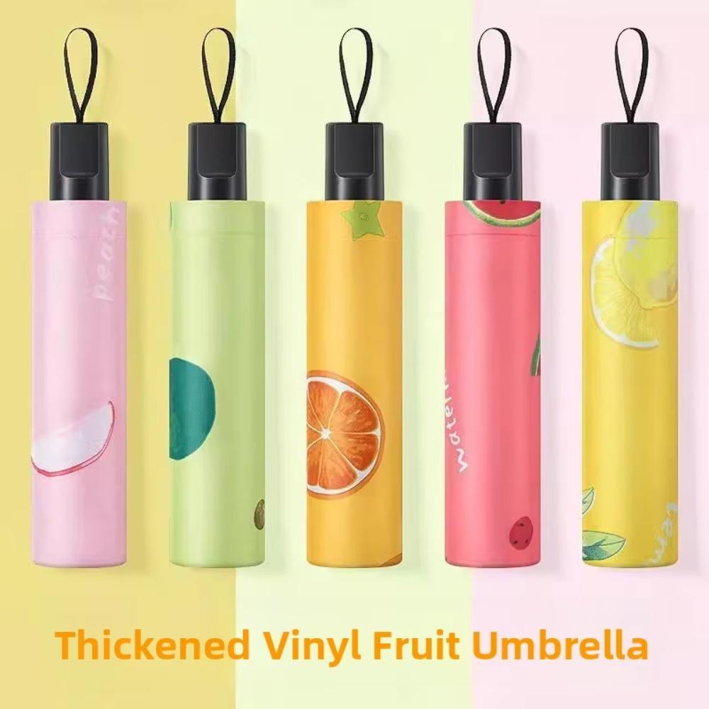 Black Rubber Handle Fruit Print Umbrella Small Lightweight Manual UV Protection Umbrella Windproof Compact Rain Umbrella