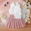 Baby Girls Sleeveless Collared Dress with Pleated Ruffle Accent, Stylish Party Outfit