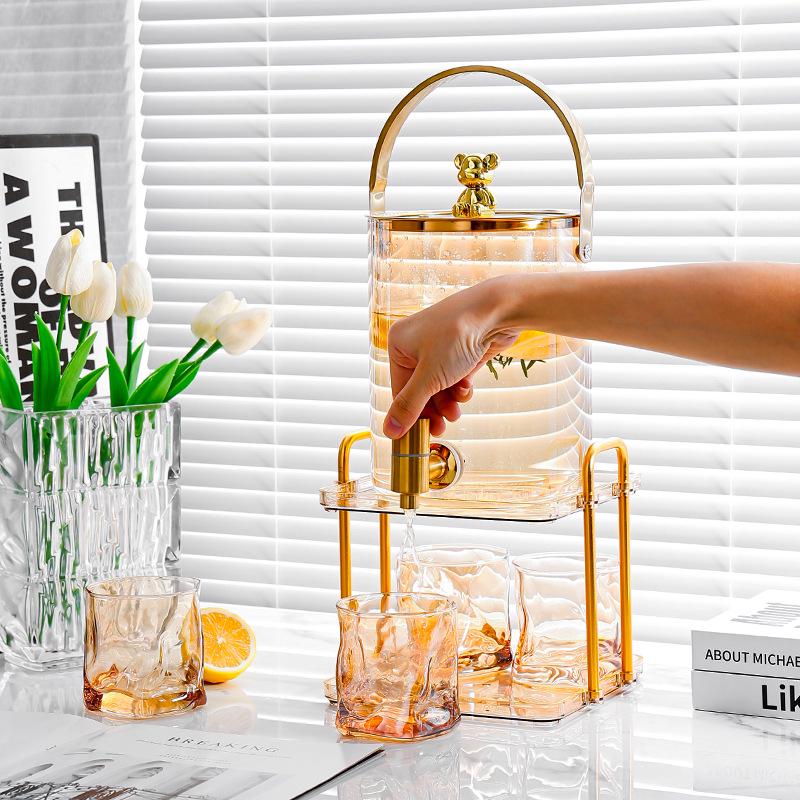 Elegant Glass Cold Water Kettle Set with Faucet - Large Capacity for Homemade Beverages