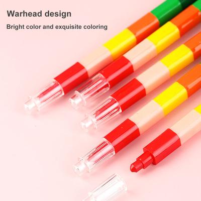 6 Crayons à Construire 12 Couleurs Bloc de Construction Crayons Empilables Crayons à Dessin Set Art Graffiti DIY Fournitures pour Enfants École