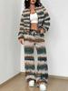 Striped Autumn And Winter New European And American Women'S Clothing Pink Flower Printing Suit Women