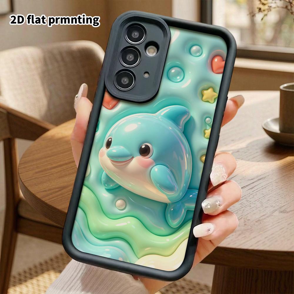 Phone Case: 2D flat design suitable for Samsung Galaxy A34 A35 M05 M06 S20 S22 S21 FE Plus 5G protective case, blue little dolphin, perfect Christmas