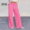 Women Sweatpants Elastic Mid-rise Adjustable Drawstring Straight Wide Leg Jogger Athletic Pants with Pockets Loose Fit Yoga Trousers