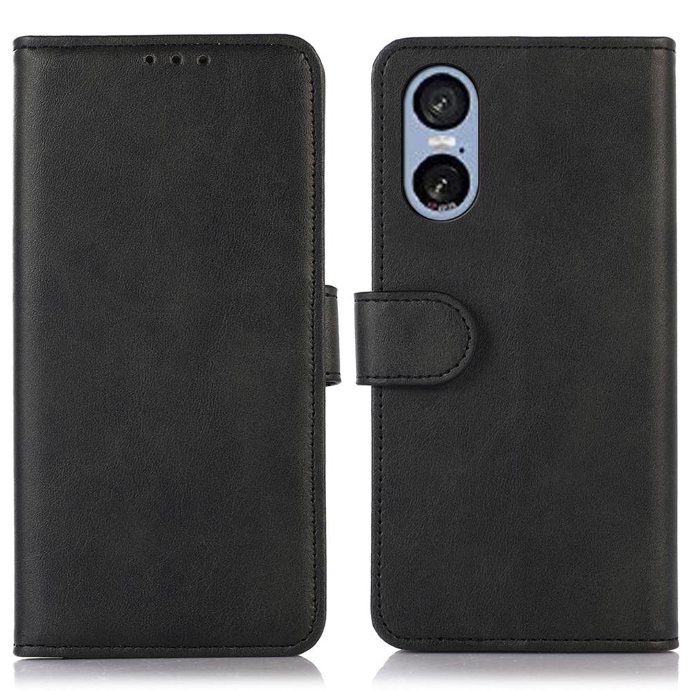 

Для Sony Xperia 5 VI Чехол-подставка Кожаный бумажник с текстурой коровьей кожи Чехол для телефона Black