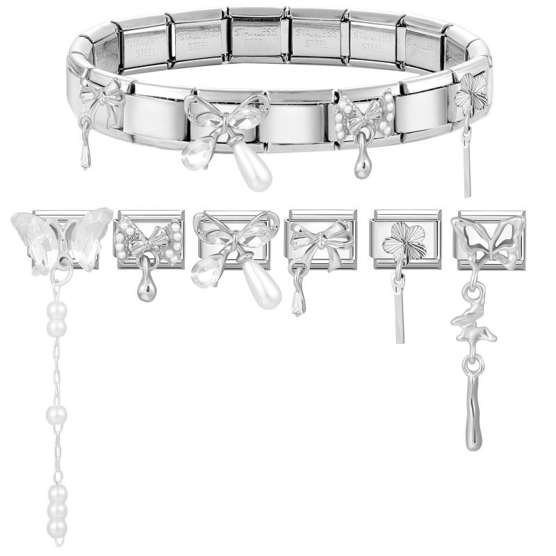 Personalized DIY Bow Series Charm Bracelet Flower Butterfly Heart Chain Bead Fit 9mm Bracelet Stainless Steel Valentine's Gift