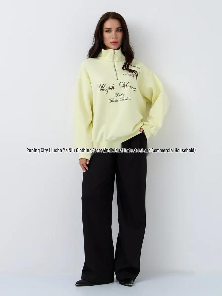 Elegant and Versatile Ins-Style Half-Zip Lapel Sweatshirt for the Trendy Woman