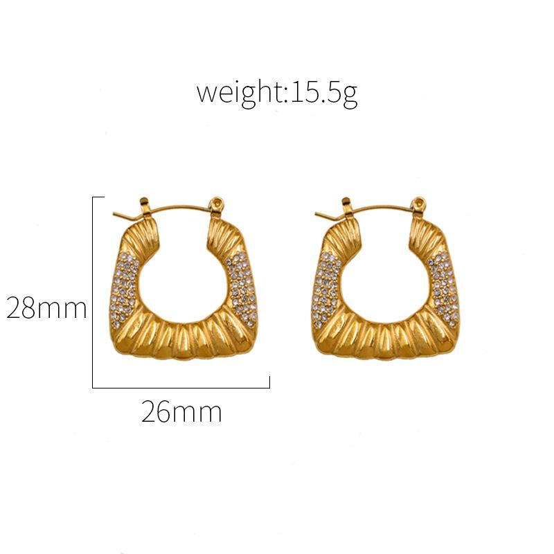 

Fashion Wind Titanium Steel With Diamonds 18K Gold U-Shaped Earrings Light Luxury Personalized Stainless Steel Trapezoidal Earrings Earrings