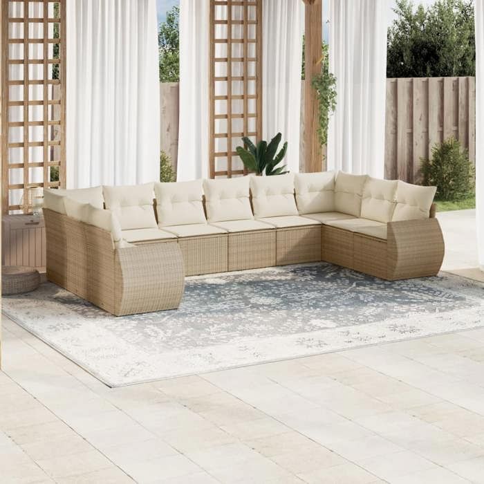 VidaXL Garden Lounge Set with Cushions 10 Pcs, Patio Sofas, Patio Furniture Set, Outdoor Furniture, Beige 3221867