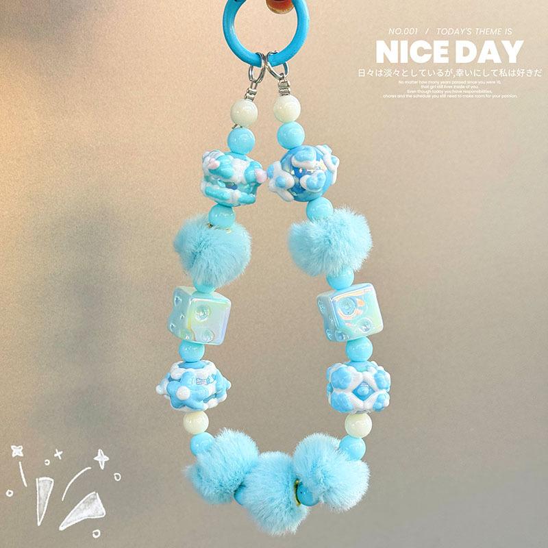 

Beaded Bag Pendant Keychain Cheese Phone Lanyard New Phone Charm Rope синій