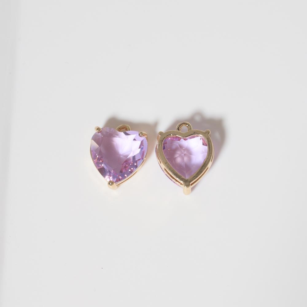 Heart Synthetic Crystal Copper Charms, Golden Plated Sweet Pendants for DIY Earring & Necklace Craft Making