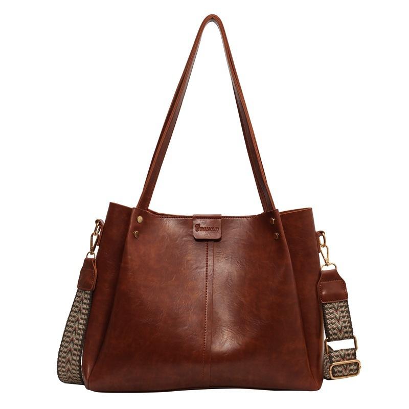 Commuter splicing oily leather underarm women's bag 2024 winter new European and American retro fashion tote bag large capacity shoulder bag