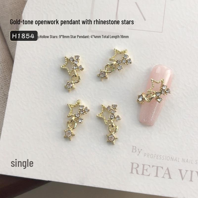 Hollow Star Pendant Nail Art Jewelry 2025: Silver Alloy Rhinestones - Trendy Internet Celebrity Style
