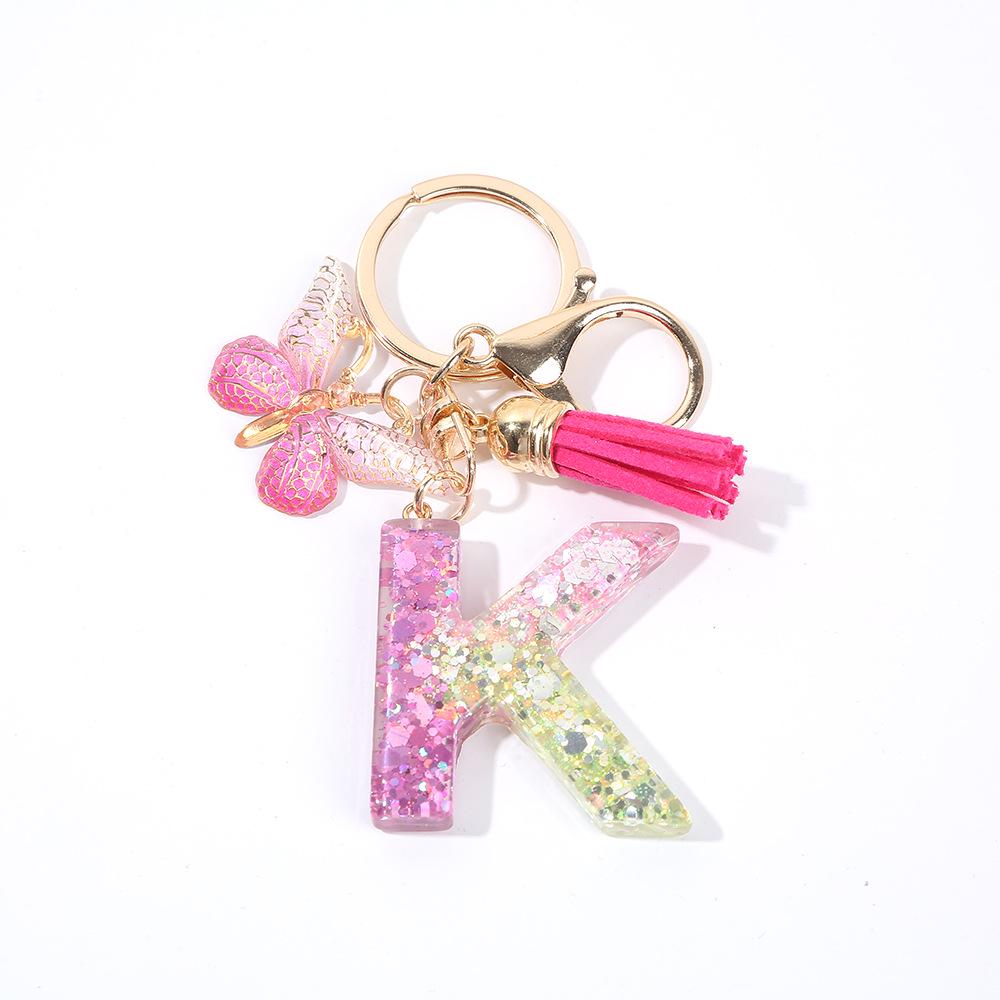 Gradient Color Initial Keychain with Sequin Butterfly & Tassel - Perfect Jewelry Bag Accessory & Holiday Gift