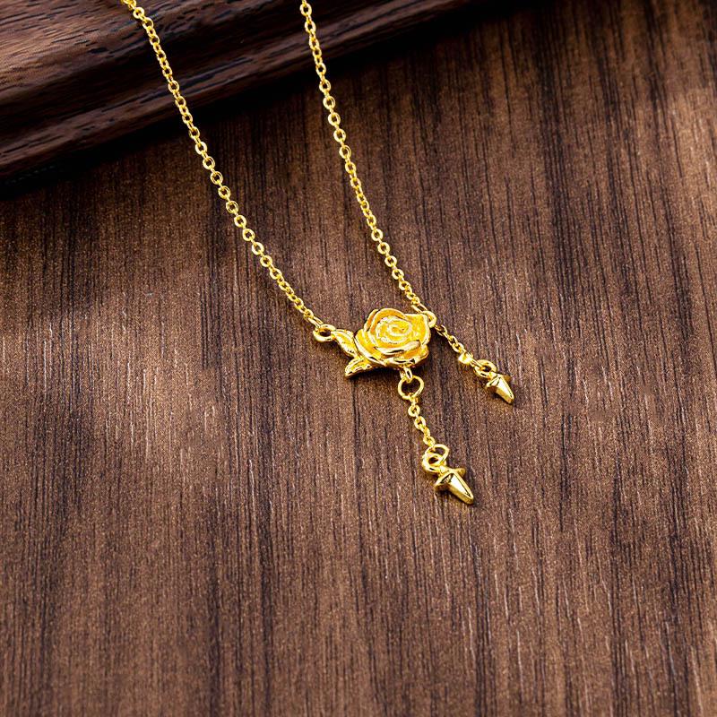 

Минималистичная цепочка на ключицу с кисточкой-розой: Элегантное, не тускнеющее золотое ожерелье из Вьетнама для женщин