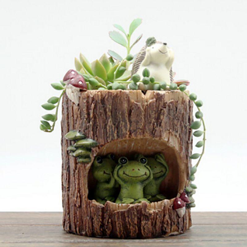 1pc Creative Cartoon Flowerpot Succulent Planter Lovely Green Plants Planter Flower Pot with Hole Home Garden Decoration Gift