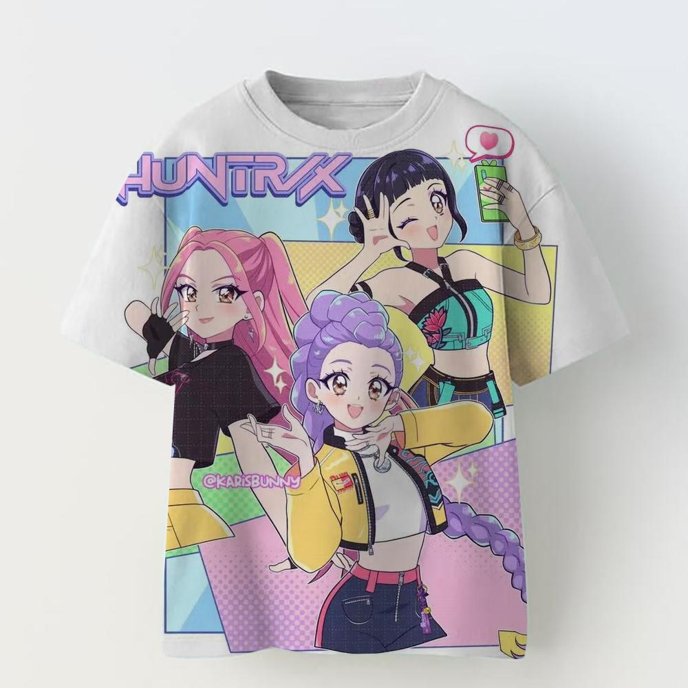 

3D KPop Devil Hunter Huntrix T-shirt Girl and Boy 2025 Summer New Movie Pattern Short Sleeve T-shirt Super Large Y2K Street Top 100